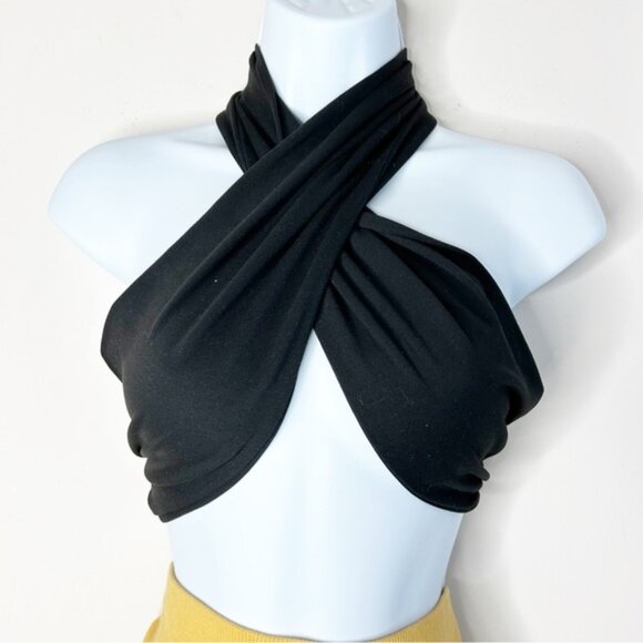 SHEIN Women’s Black Halter Wrap Top Blouse Cropped Size Small - Picture 2 of 10